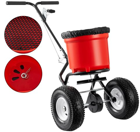 SmarketBuy Fertilizer Spreader, 90LBS Walk Behind Push Spreader, Broadcast Spreader for Seed, Fertilizer, Salt with 12.5-Inch All Terrain Pneumatic Tires