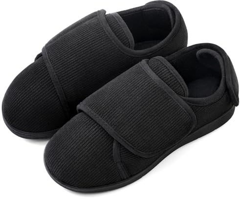 MIXIN Womens Slippers Adjustable Closure Diabetic Slipper Shoes Memory Foam Comfy House Shoes Black 7