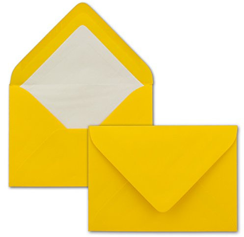 25 Briefumschläge in Honiggelb mit weißem Innenfutter - Kuverts in DIN B6 Format - 12,5 x 17,6 cm - Seidenfutter - Nassklebung