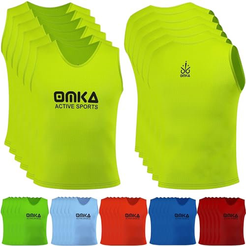 OMKA 6 Stück (6er-Set) Fußball Leibchen Lätzchen Trainingsleibchen Markierungshemd Fußballleibchen für Kinder Jugend und Erwachsene | Gelb - L
