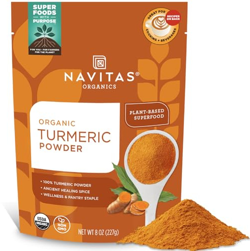 Navitas Organics Turmeric Powder – for Smoothies, Golden Milk, Curries & More – Natural Curcumin – Anti-inflammatory – USDA Organic, Non GMO, Kosher Gluten Free, Vegan (8oz. Bag, 45 Servings)