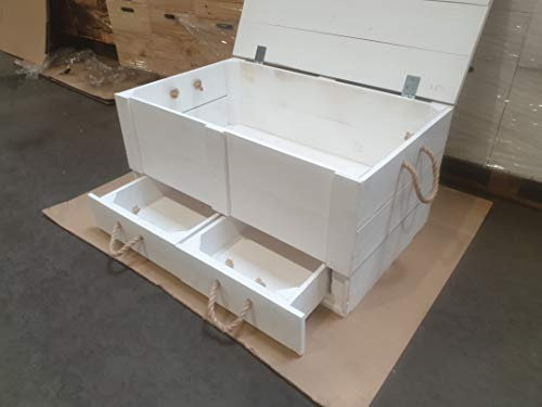 Kistenkolli Altes Land weisse Holztruhe Holzkiste Schatztruhe Aufbewahrungskiste mit Deckel und 1 Schublade in weiss Maße 85 x 40 x 40cm L x T x H (Weiss)