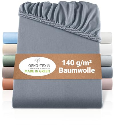 BaSaTex Bio Jersey Spannbettlaken 2er Pack 90x200 cm - Spannbetttuch aus 100% Bio Baumwolle GOTS-Zertifiziert - 90x200-100x200 cm - Farbe: Anthrazit