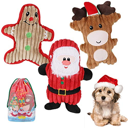 QKURT 3 Pezzi di Giocattoli per Cani di Natale, Giocattoli per Cani in Peluche Set di Giocattoli per Cani Giochi La Pulizia dei Denti Interattivi Chew Toys Perfetto per Cani di Taglia Piccola e Media