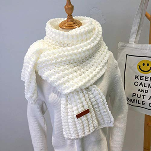 UKKD écharpe Écharpe Tricotée Hiver Foulards Femmes Foulards Longues Folles Vintage Grosse Écharpe Molle Chaude Pashmina Épaissie Laine,Blanc