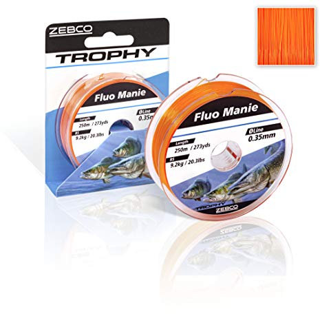 Zebco Qualitäts Trophy Manie monofile Angelschnur Angel Zubehör Allroundschnur, Fluo rot, 0,25mm / 5Kg