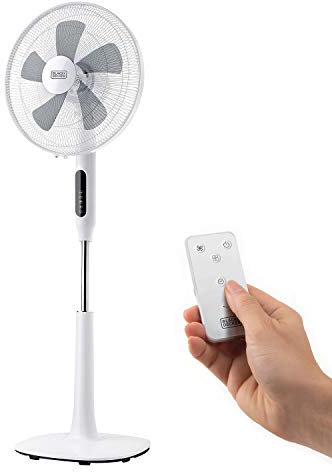 BLACK+DECKER BXEFP50E - Ventilatore a piantana 110-115cm, 50W, 3 velocità, oscillante, touch, telecomando, timer 15h, 3 modalità, base rotonda