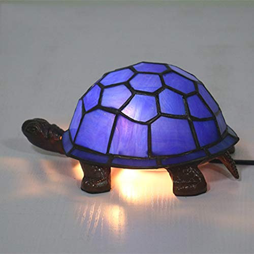 HKLY Europäische Kreative Bunte Schildkröte Tischlampe Kinderlampe Nachtlicht Tiffany Glas Metall Schreibtischlampe E14 Dekoration Bettleuchte Schildkröte Lampe Für Kinderzimmer Schlafzimmer,Blau