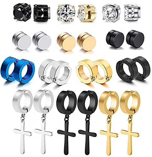 WAINIS 13 Pairs Stainless Steel Non Pierced Magnetic Earrings for Men Women Clip on Dangle Magnet Earrings Set