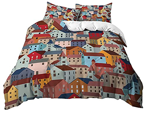 Juego de Ropa de Cama 3 Piezas con Arte Casa 3D,Mateju Juego de Fundas Edredón con 1 Funda Nórdica y 2 Funda de Almohada,Ropa de Cama Microfibra y Suave Juego de Cama (Buena Vida,240x220cm)