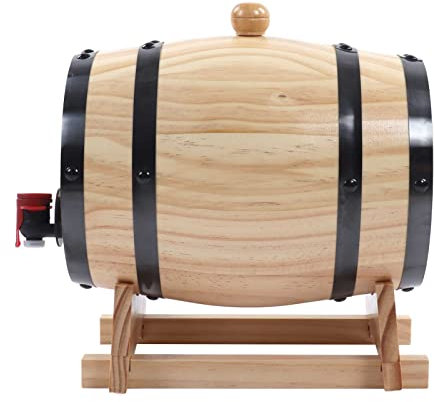 Barril de madera, barriles de whisky, barrica de roble de roble, barriles de pino para vino con grifo, tapón y soporte de madera, perfecto para cerveza, whisky o vino, predeterminado, 3L