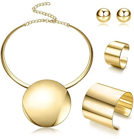 Kakonia dichiarazione Chunky Gioielli Set Choker Orecchini Bracciale Anello Placcato Oro Collana Ciondolo rotondo nigeriano Costume Party Accessori gioielli africani per le donne