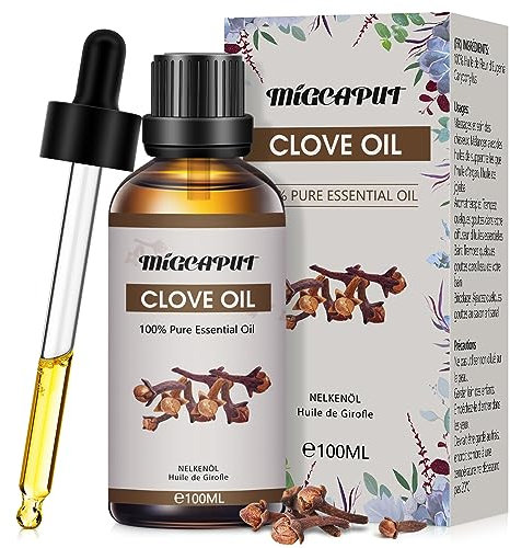 MIGCAPUT Huile Essentielle de Clou de Girofle 100ML, Huile Essentielle Aromathérapie 100% Naturelle pour Diffuseur, Humidificateur, Huile de Clou de Girofle de Qualité pour Massage, Relax, Bain
