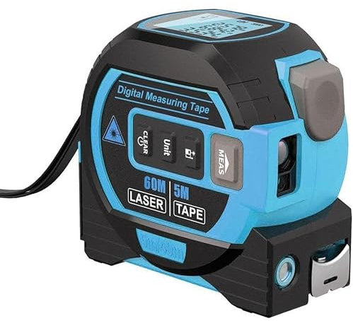 Telemetro laser 3 in 1 con righello per metro a nastro da 5 m, controllo della retrazione e metro a nastro autobloccante, display LCD con retroilluminazione, modalità di misurazione multipla 40 m/60 m