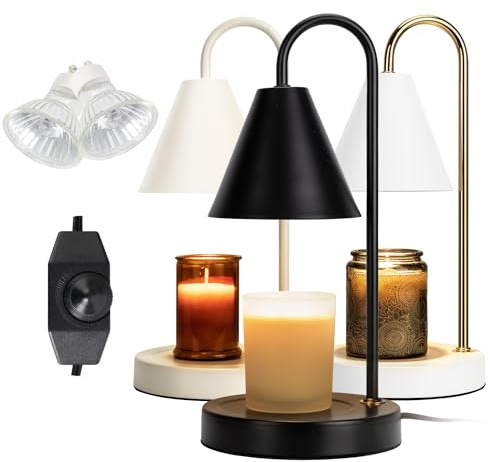 Aimoptg Candle Warmer Lamp,Electric Candle Warmer with Dimmable Light,Scented Wax Melter,No Smoke,Compatible with Various Jar,with 2 Light Bulbs,Home Decor-Black
