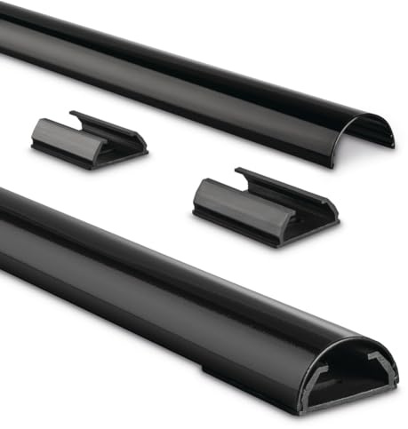 Kabelkanal, Alu, 110x3,3x1,8cm (Platz für bis zu 5 Kabel, zum Schrauben oder Kleben, halbrund, kürzbar, für Schreibtisch, Wand, Sockel, Fußboden etc., Kabelschutz, Kabelorganizer) schwarz