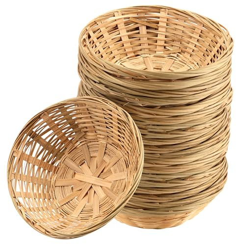 JEUIHAU 10 PCS 9 Inch Bamboo Bread Basket, Round Wicker Bread Basket Natural Bamboo Wicker Basket for Bread, Fruit and Snack Storage