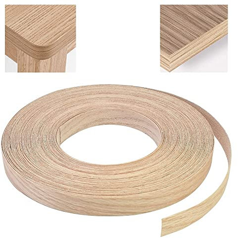 YAANBUNB 19mm Wood Veneer Strip 20m Oak Veneer Edging Tape Pre-glued Veneer Roll Preglued Hot Melt Adhesive Iron On Edge Banding for Desk Wardrobe Cabinet Door Frame Furniture Restoration