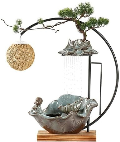 OGOODLE Fuente de Escritorio Fuente de sobremesa China con Forma de rocalla y Fuente de Agua Corriente, Adornos de Escritorio for Oficina, Sala de Estar, decoración del hogar Fuente de Cascada