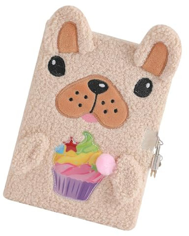 Idezek Notebook con lucchetto e chiave, diario chiuso, Simpatico diario per cani di peluche, Simpatico diario con lucchetto e chiave per ragazze, diario di peluche per cani con lucchetto per donne