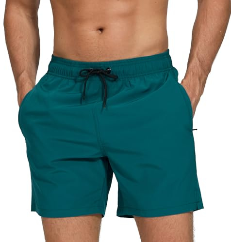 Aisprts Maillot de Bain Homme Short de Bain avec Poches Zippées Short de Plage Extensible à Séchage Rapide pour Homme avec Cordon de Serrage et Doublure Intérieure en Maille, T1 Vert Foncé, XXL