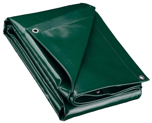 Wiltec Telone occhiellato verde 3 x 4 m resistente alle intemperie e a raggi UV, impermeabile, robusto telo di protezione in poliestere 650 g/m² con rivestimento in PVC