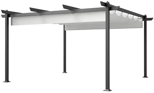 Outsunny Gazebo Pergola 4x4 m Pergolato con Telo Resistente Richiudibile Retrattile, Struttura in Alluminio, Pergola per Giardino, Terrazzo, Balcone, Veranda, Patio, Piscina e Esterno, Bianco