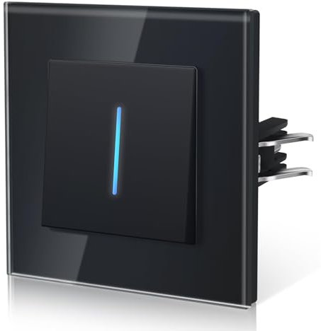 BSEED Light Switch with Led Indicator,Glass Wall Toggle with Grappling Hook,Easy Installation,E-Series,1 Gang 1 Way,86mm Black