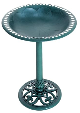 Outsunny Bain d'oiseaux Plateau de diamètre 50cm, Abreuvoir Oiseaux extérieur sur Pied Hauteur 69,5 cm, mangeoire Oiseaux Design Coquille et décoration Fleur-de-lys, érugineux