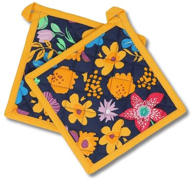 gws Presine resistenti al calore, 1 paio di fiori, zafferano, 20 x 20 cm, 100% cotone, Oeko Tex Standard 100, antiscivolo, lavabili