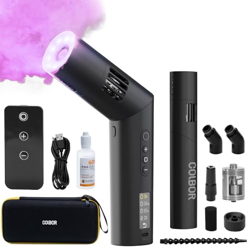 COLBOR CF5 MINI - Macchina per il fumo portatile con luci RGB magnetiche e telecomando wireless, ricaricabile, per servizi fotografici, effetti scenici, Halloween, feste al chiuso e all'aperto