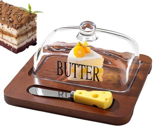 Butter with Lid for Counter, Glass Butter with Lid, Glass Bell Holder, Cheese Bell, Cake Plate with Lid, Butter Dish, Butler for the Home, Kitchen, R.