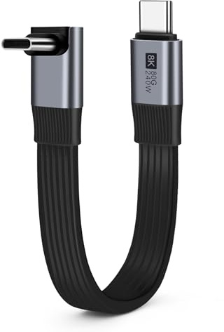 BORLTER CLAMP Kort USB C-kabel, 13 cm, USB4 3D rak vinklad adapterkabel, kompatibel med Thunderbolt 4 (240 W, 80 GBit/s 8K@60 Hz), för iPhone 16 15 Pro Max, MacBook, SSD, iPad