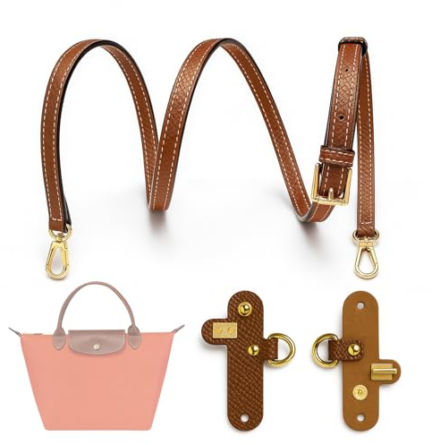 KAIYAYA Correa para Bolso,Ajustable Correa Bandolera,Marrón Hombro Cinta Repuesto,Oro Botón,Bandolera de Piel para Mujer Se Aplica a Longchamp Bolso de Hombro/Bolso/Bolso Cruzado