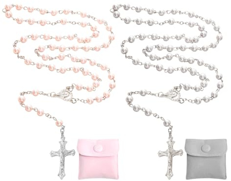 DUINIU 2 Perles De Prière De Chapelet De Croix avec des Sacs À Bijoux, De Longues Perles De Prière Faites À La Main, L'Eucharistie Et d'autres Scènes Rituelles.