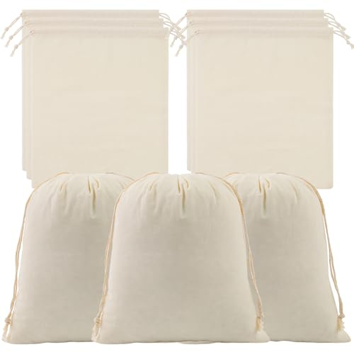 Leeyunbee 10 Piezas Bolsas de Algodón 25 x 30 cm con Cordón | Gran, para Rellenar y Pintar, Bolsa de Regalo de Algodón, para Bodas, Fiestas, Navidad y Pascua, para Pan, Fruta y Verdura