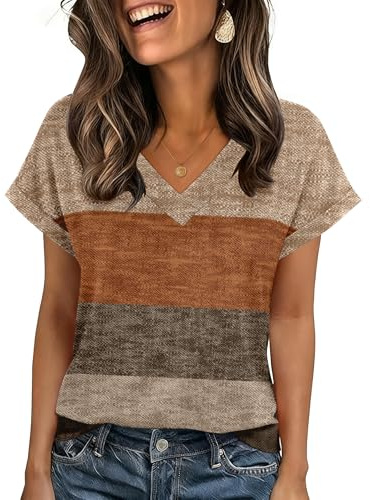 Zeagoo Camiseta Mujer Manga Corta Verano Tops Cuello en V Suelto Básica | Camisetas Casual | Blusas Elegantes | Corte Suelto | Ropa de uso Diario | Tops Sólido | S-2XL
