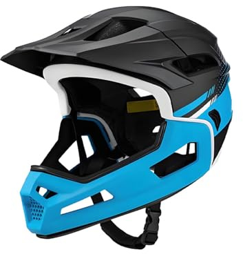 Heltäckande mountainbike hjälm stötdämpning, justerbar svart blå | Avtagbar hakdyna mountainbike hjälm cykling skyddande huvudutrustning för män vuxna nybörjare professionell cyklist ryttare