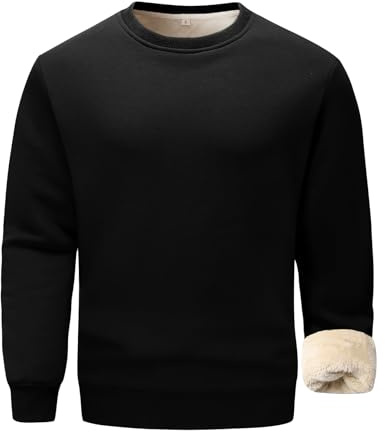 Flygo Men's Sherpa Lined Sweatshirts Fleece Pullover Top Cotton Crew Neck Sweatshirt Warm Sweater Winter Clothes (Black-L)