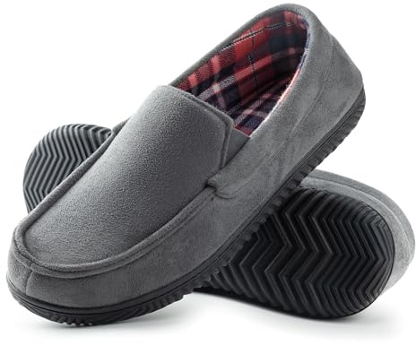 RockDove Chausson Mocassin Doublé Flanelle pour Hommes | Dessus Robuste, Deux Gorges élastiques, Doublure Respirante, Semelle Mousse Mémoire, Antidérapante Semelle, Lavable Machine