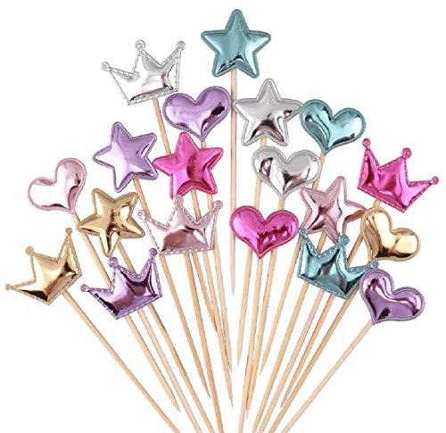 Coriver 75Pcs Cupcake Toppers Muffin Dekoration Stern Herz Krone Cupcake Topper Alles Gute zum Geburtstag Kuchen Dekoration Glänzende Farbstifte für Kinder Party Geburtstag Hochzeit Versorgung