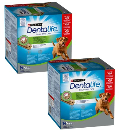 PURINA DENTALIFE Daily Oral Care Snack Dentale per Cani Adulti di Taglia Grande - Sticks per Igiene Orale, 2 Confezioni da 36 Sticks