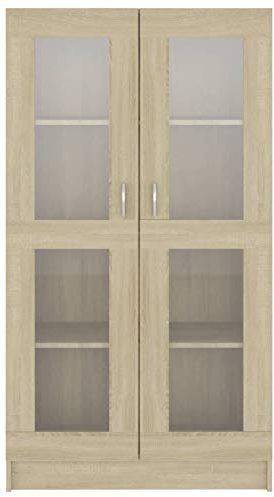 Festnight Armadietto con Vetrina,Bianco 82,5x30,5x150 cm in Truciolato (Rovere Sonoma)