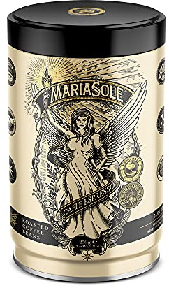 Mariasole Caffè Espresso Bohnen 250g in hochwertiger Kaffeedose - Traditionelle Röstung in Sizilien über Holzfeuer In Handarbeit - Premium Espressobohnen für Vollautomat und Siebträger