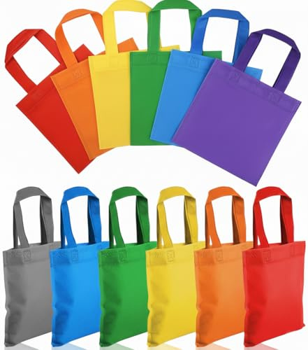 HOT BARGAINS 60 X Fabric Party Bags Treat Tote Bags with Handles with 6 Colours Treat Bags for Kids Party, Baby Shower, Birthday, Halloween, Xmas, Wedding Celebration 10 X 10 Inch