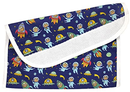 Panini Tessuti, Broderi bomull haklapp med Aida tyg för babymatning - lunch - mellanmål på dagis storlek 16 x 30 cm fantasy astronauter