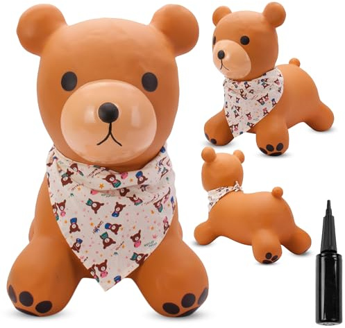 SUN BABY Saltador Hinchable para Niños hasta 45 Kg sin BPA, de 1 año, Pelotas saltarinas para niños (Oso marrón con pañuelo)