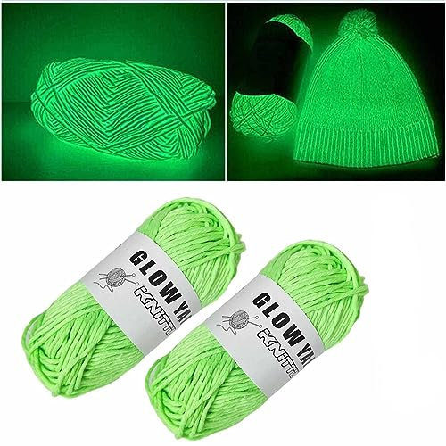 Hokuto 2 Stück Leuchtwolle Glow in the Dark, Leuchtwolle Zum Häkeln Leuchtendes Handstrickgarn Leuchtende Wolle DIY Gewebtes (Green)