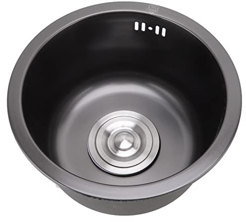 Lavello da Rotondo, Vasca Singola, in Acciaio Inox + Plastica, Sottopiano, Barra Tonda, Lavabo Singolo, Bagno, con Accessori di Scarico, Diametro