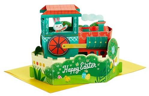 Hallmark Easter Card, Pop Up 3D Musical Train, Motion, Red, Green | For Son, Daughter, Grandson, Granddaughter, Plays Music, 13.8x18.3x10.7cm, Envelope